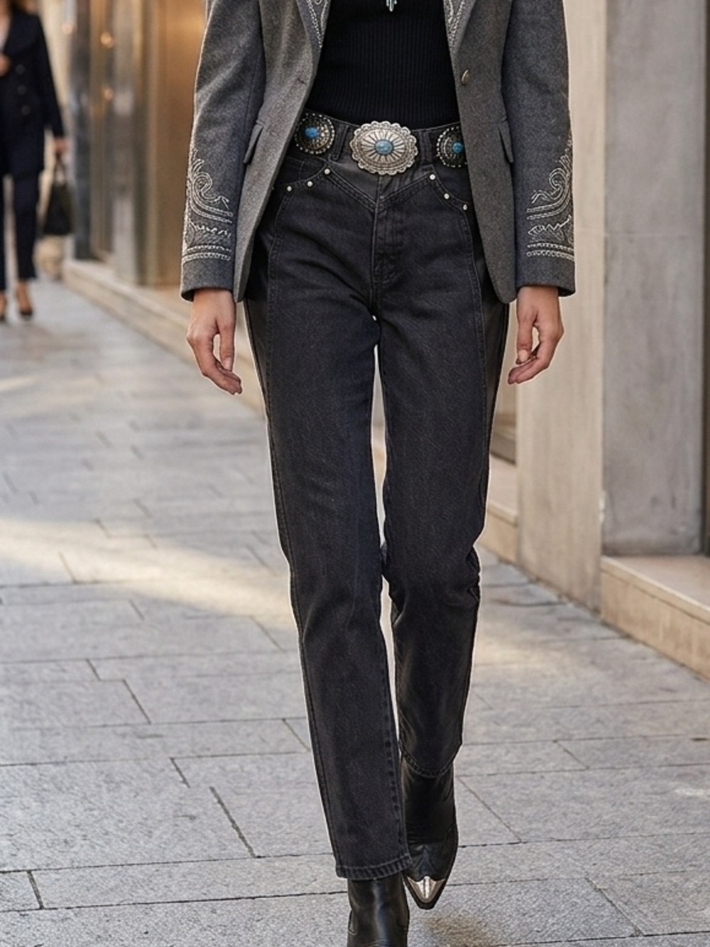 Roughrider by Circle T Black Western Studded Faux Leather Panel‎ Jeans 4614 9/10